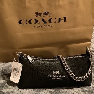 NWT Coach Charlotte Shoulder Bag Beautiful Refined Pebble Leather Black …